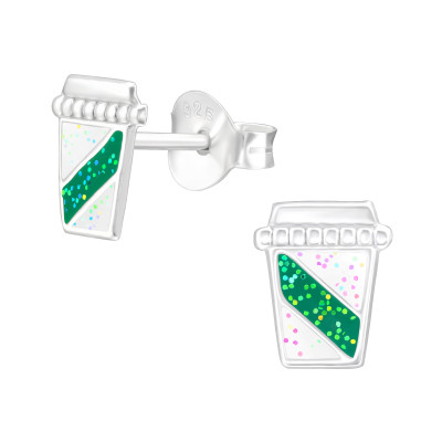 Kávé pohár 925 ezüst beszúrós stift gyerek fülbevaló,