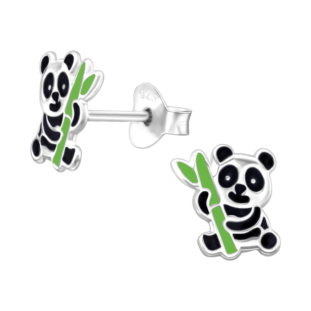 Pandamaci bambuszággal ezüst stift gyerek fülbevaló Pandamaci bambuszággal ezüst stift gyerek fülbevaló