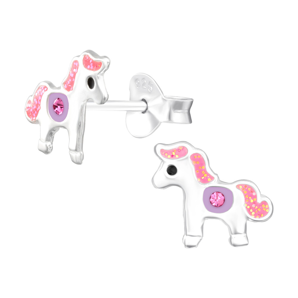 Ló pink, lila ezüst stift gyerek fülbevaló eknek Ló pink, lila ezüst stift gyerek fülbevaló eknek