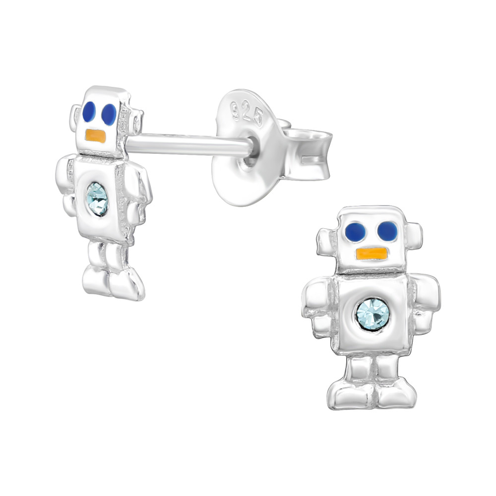 Robot ezüst stift gyerek fülbevaló