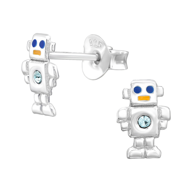 Robot ezüst stift gyerek fülbevaló