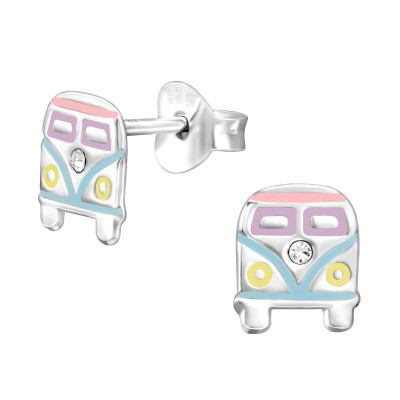 Autóbusz elölről ezüst stift gyerek fülbevaló