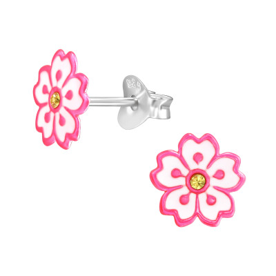 Szép virág ezüst stift gyerek fülbevaló