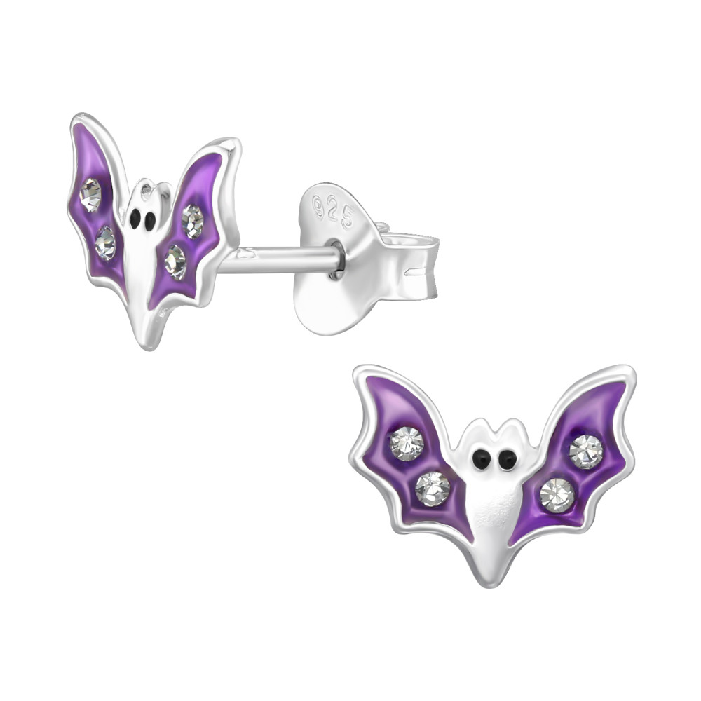 Denevér halloweenes ezüst stift gyerek fülbevaló, Denevér halloweenes ezüst stift gyerek fülbevaló,