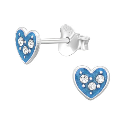 Kék szív fehér kristály ezüst stift gyerek fülbevaló