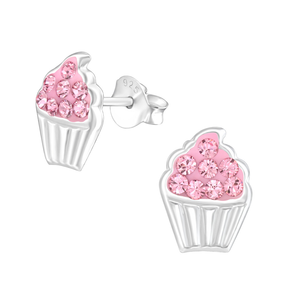 Muffin sütemény kristály ezüst stift gyerek fülbevaló