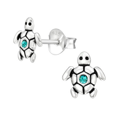 Teknős 925 ezüst beszúrós stift gyerek fülbevaló, Teknős 925 ezüst beszúrós stift gyerek fülbevaló,