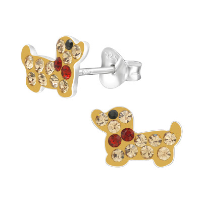 Tacskó kutya köves színes ezüst stift gyerek fülbevaló