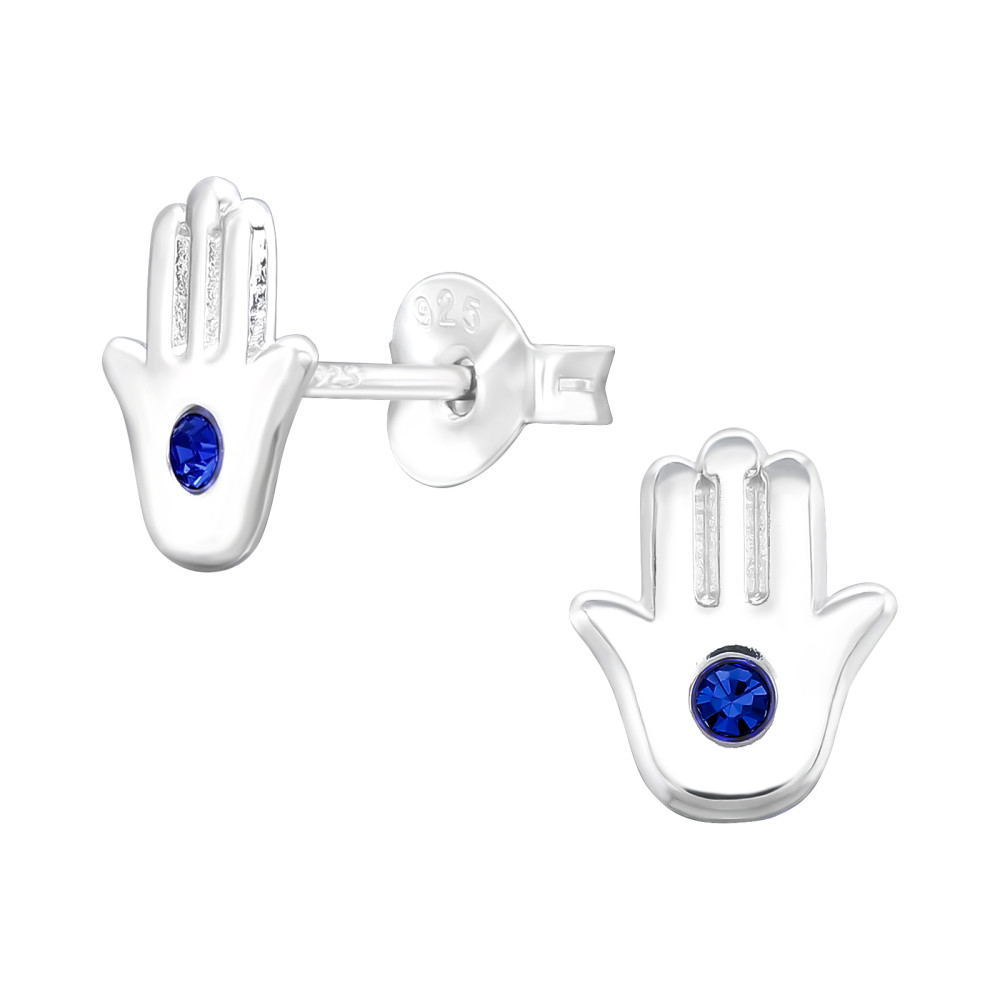 Hamsa szimbólum kék köves ezüst stift gyerek fülbevaló