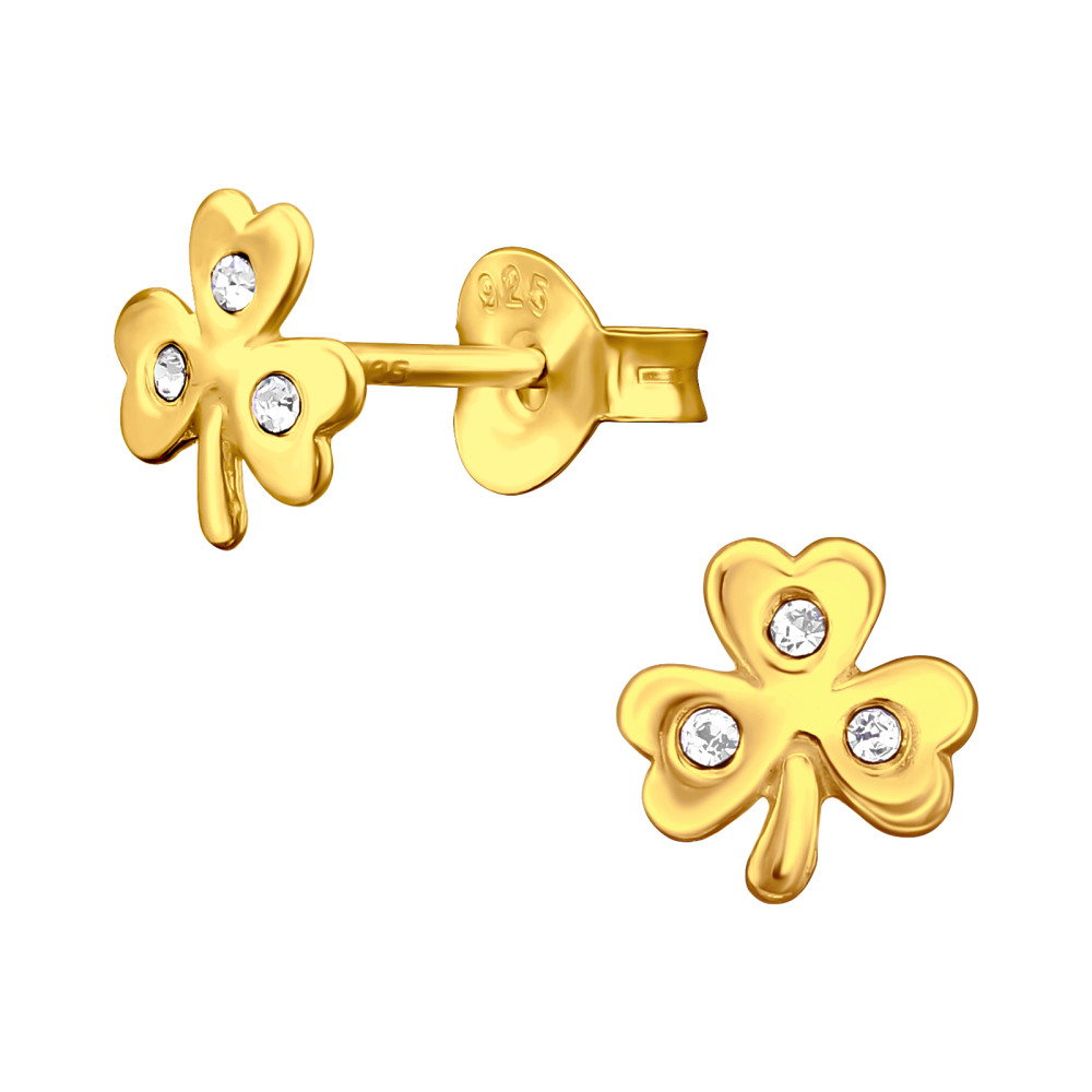 14k aranyozott fehér kristály lóhere ezüst kislány stift gyerek fülbevaló 14k aranyozott fehér kristály lóhere ezüst kislány stift gyerek fülbevaló