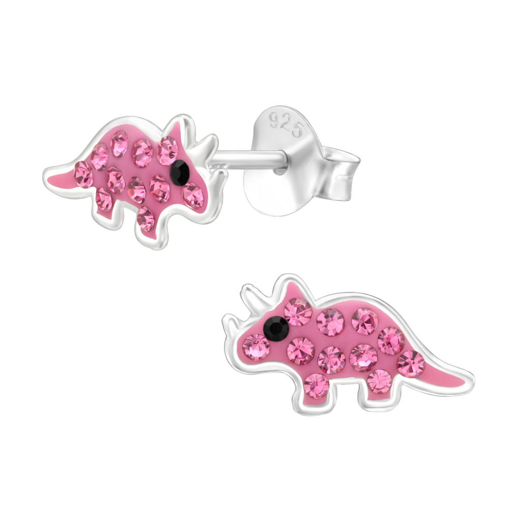 Triceratopsz dinoszauruszos kristály ezüst stift gyerek fülbevaló Triceratopsz dinoszauruszos kristály ezüst stift gyerek fülbevaló