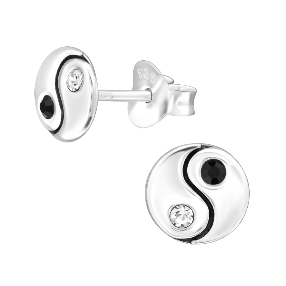 Kerek jin yang kristály stift gyerek fülbevaló 925 ezüst Kerek jin yang kristály stift gyerek fülbevaló 925 ezüst