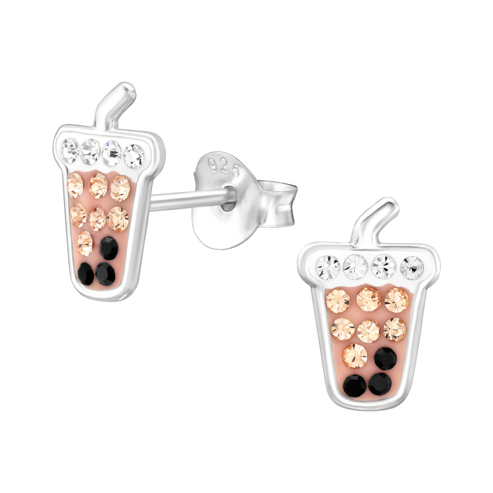 Bubble tea kristály stift gyerek fülbevaló 925 ezüst Bubble tea kristály stift gyerek fülbevaló 925 ezüst