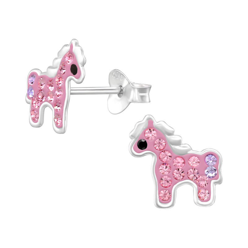 Pink lovas kristály stift gyerek fülbevaló 925 ezüst