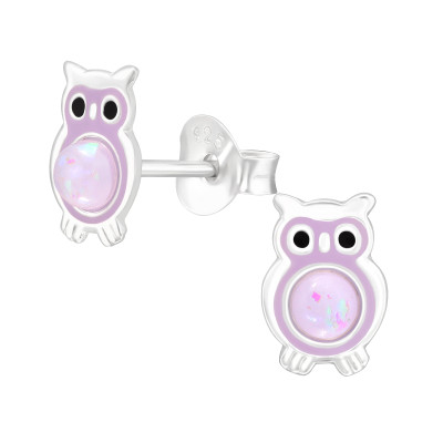Lila bagoly 925 ezüst bedugós stift gyerek fülbevaló,
