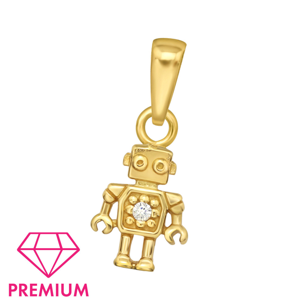 24k aranyozott fehér köves ezüst robot gyerek medál 24k aranyozott fehér köves ezüst robot gyerek medál