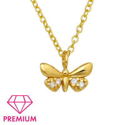 Aranyozott lepke, fehér kristállyal ezüst gyerek nyaklánc Aranyozott lepke, fehér kristállyal ezüst gyerek nyaklánc