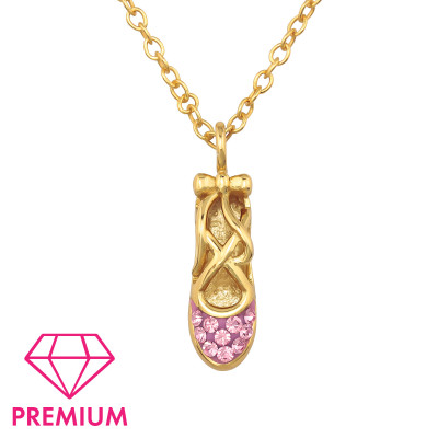 Balerina cipő rózsaszín kristály prémium aranyozott ezüst gyerek nyaklánc