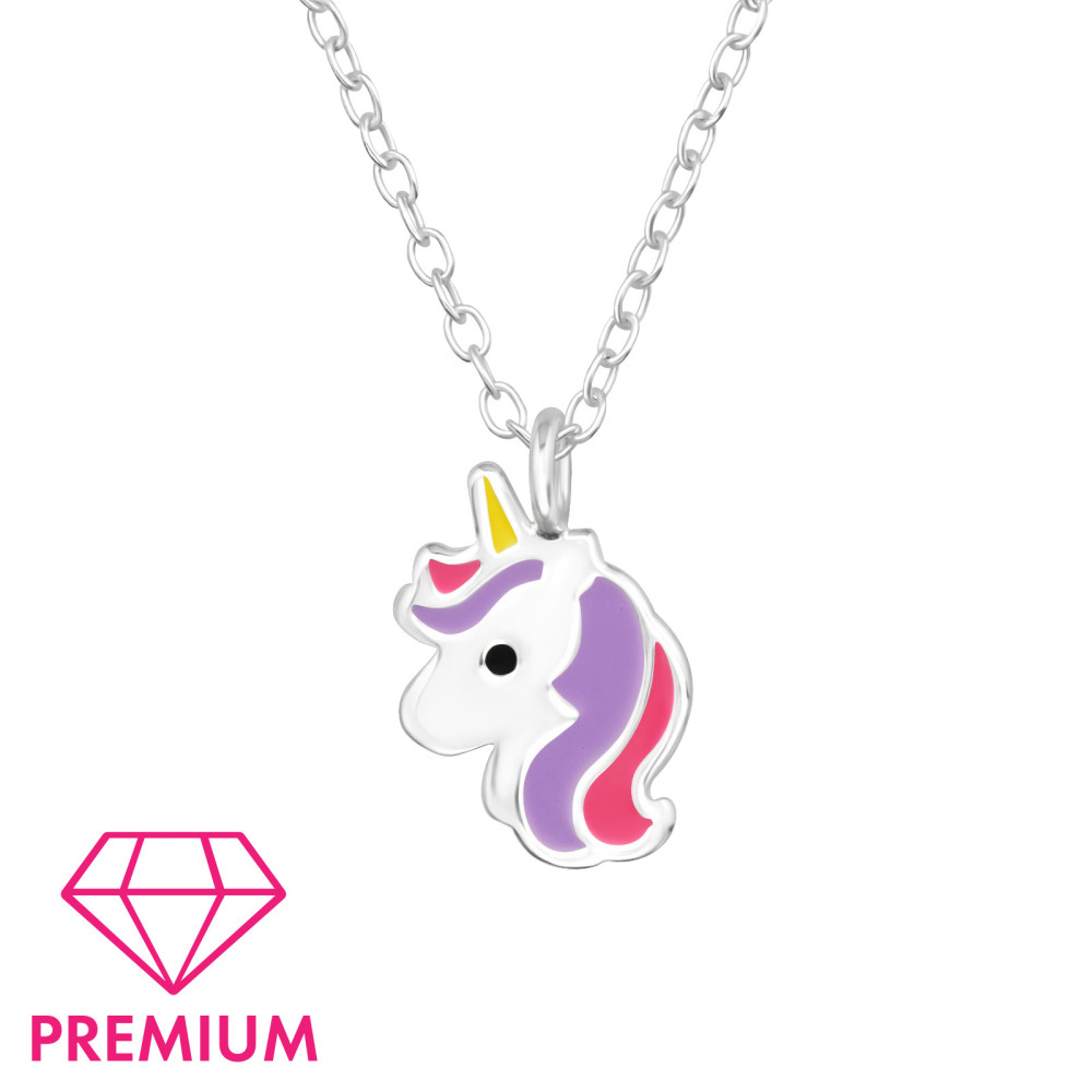 Egyszarvú lila, pink prémium 925 ezüst gyerek nyaklánc