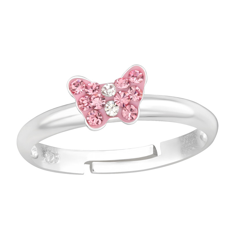 Pink kristályos lepkés ezüst állítható kislány gyerek gyűrű Pink kristályos lepkés ezüst állítható kislány gyerek gyűrű