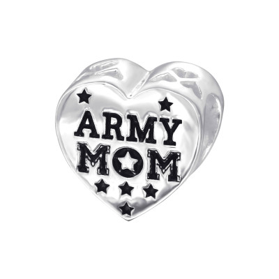 Army Mom Szív karkötőre húzható ezüst charm
