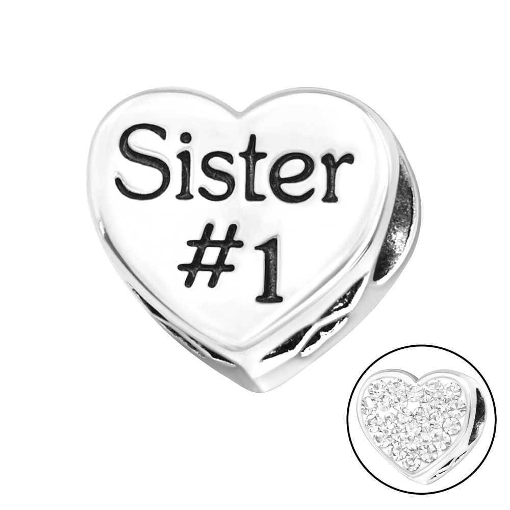 Sister, Testvér, Nővér kétoldalú karkötőre fűzhető 925 ezüst charm kristály kővel Sister, Testvér, Nővér kétoldalú karkötőre fűzhető 925 ezüst charm kristály kővel