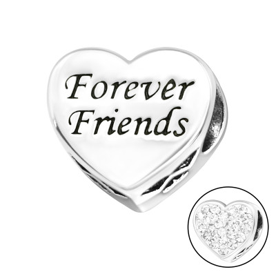 Forever Friends, Örökké Barátok karkötőre fűzhető kétoldalú 925 ezüst charm kristály kővel