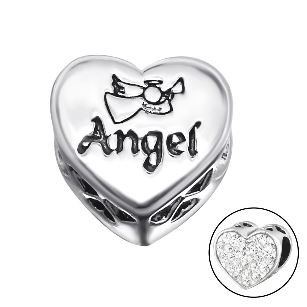 Angel, Angyal karkötőre fűzhető 925 ezüst charm kristály kővel