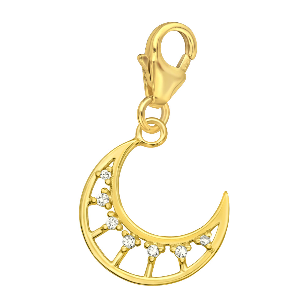 Hold 24k aranyozott 925 ezüst kapcsos amulett, cirkónia kristályos