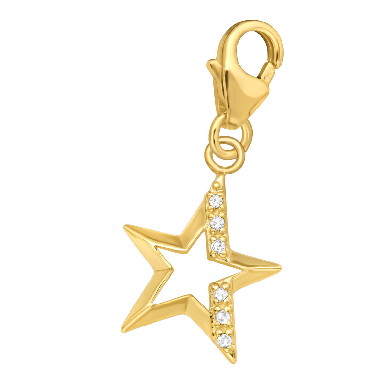 Csillag 24k aranyozott 925 ezüst kapcsos amulett, cirkónia kristályos Csillag 24k aranyozott 925 ezüst kapcsos amulett, cirkónia kristályos