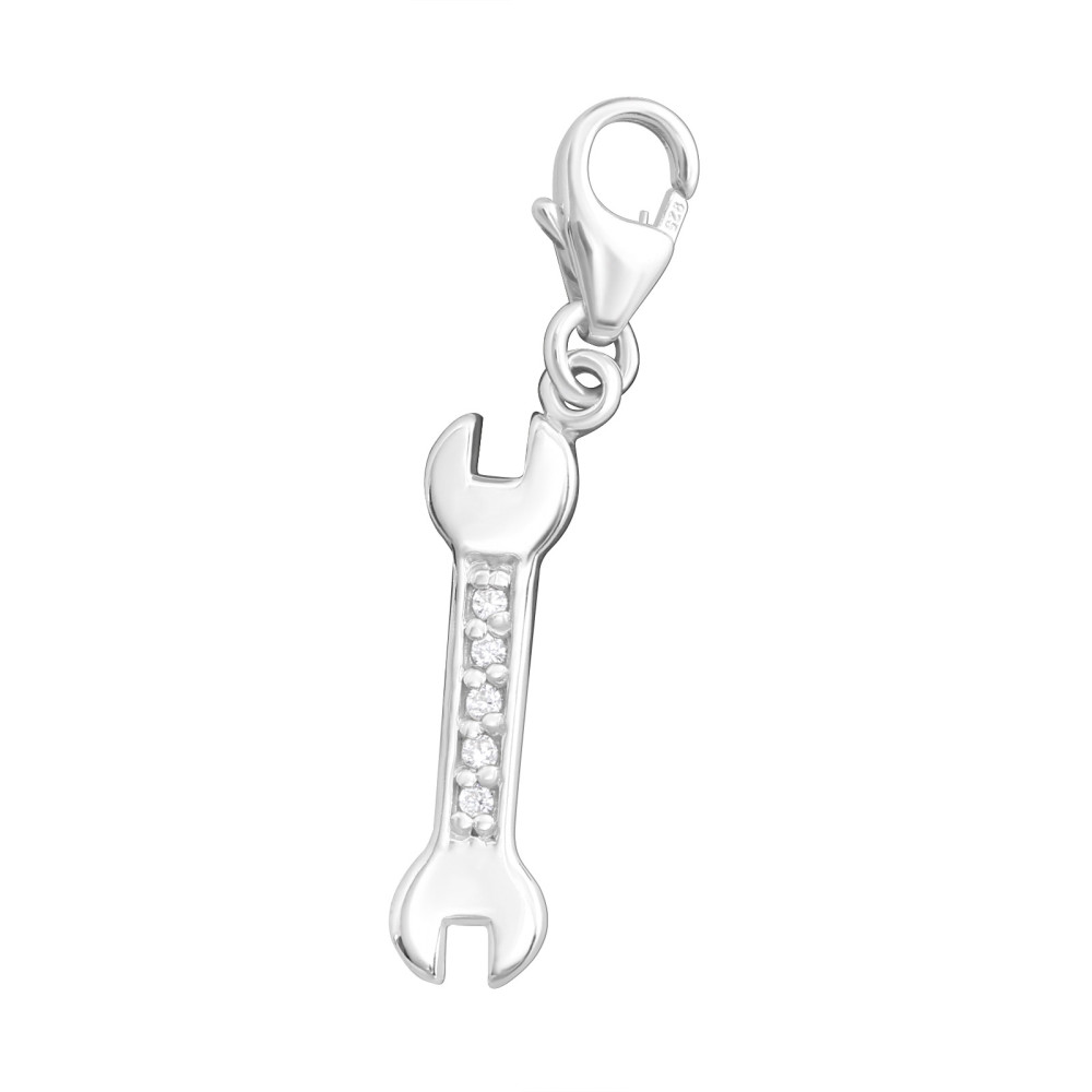 Csavarkulcs 925 ezüst kapcsos amulett, cirkónia kövekkel Csavarkulcs 925 ezüst kapcsos amulett, cirkónia kövekkel