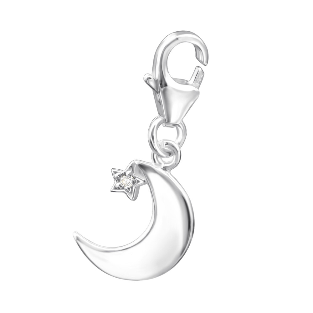 Hold és csillag 925 ezüst kapcsos amulett, cirkónia kristályos