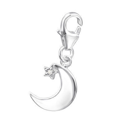 Hold és csillag 925 ezüst kapcsos amulett, cirkónia kristályos