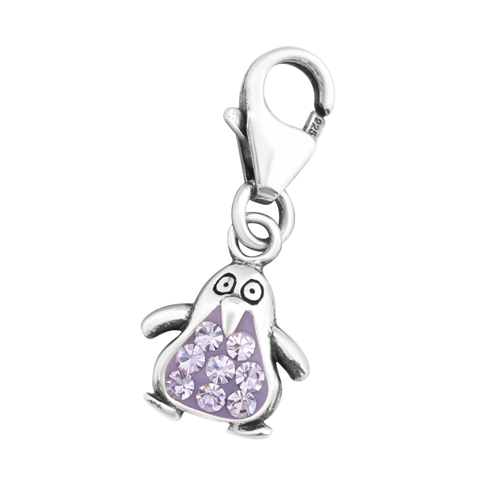 Pingvin 925 ezüst kapcsos amulett, lila kristályos Pingvin 925 ezüst kapcsos amulett, lila kristályos