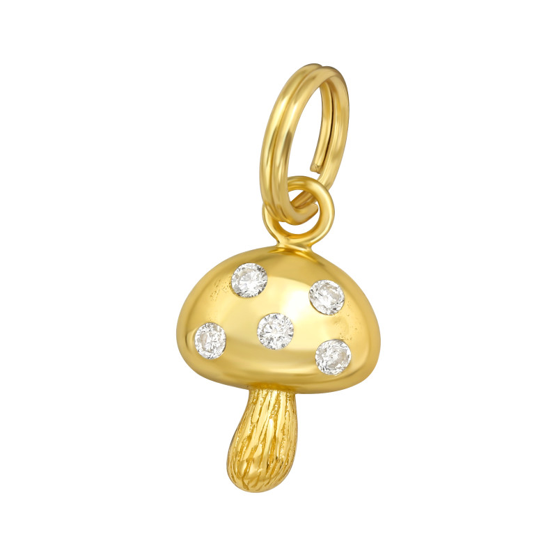 Gomba 24k aranyozott amulett karikával 925 ezüst, cirkónia köves