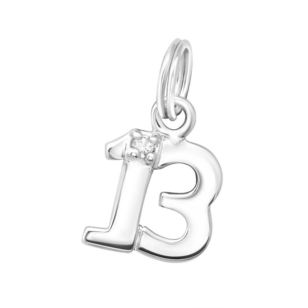 13-as szám amulett karikával 925 ezüst, cirkónia kövel