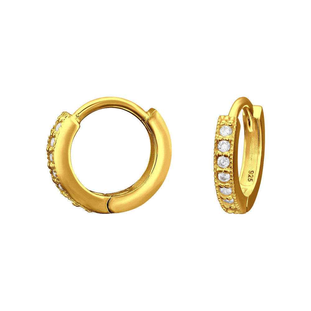 Huggies 925 ezüst karika fülbevaló, 24k aranyozott, cirkónia köves, 2.5 mm x 12 mm – egyszerű Huggies 925 ezüst karika fülbevaló, 24k aranyozott, cirkónia köves, 2.5 mm x 12 mm – egyszerű