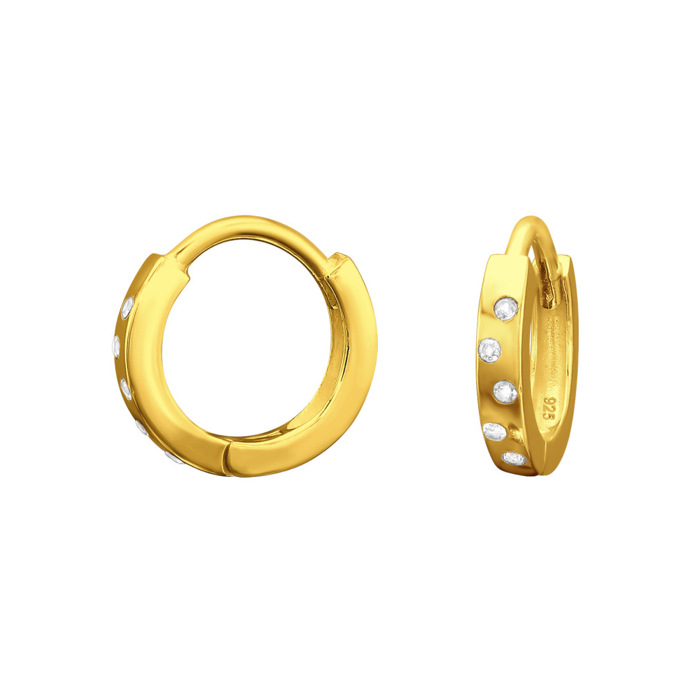 Huggies 925 ezüst karika fülbevaló, 24k aranyozott, cirkónia köves, 2.5 mm x 12 mm – modern Huggies 925 ezüst karika fülbevaló, 24k aranyozott, cirkónia köves, 2.5 mm x 12 mm – modern