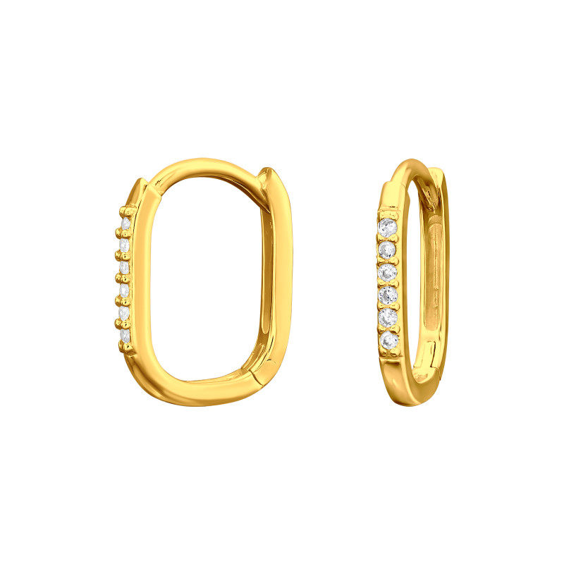 Huggies 925 ezüst karika fülbevaló, 24k aranyozott, cirkónia köves, 1.5 mm x 13 mm – modern