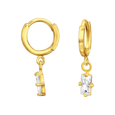 Huggies 925 ezüst karikafülbevaló, 24k aranyozott, cirkónia köves, 1.3 mm x 9.6 mm – lógó