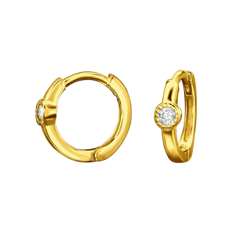 Huggies 925 ezüst karikafülbevaló, 24k aranyozott, cirkónia köves, 1.2 mm x 10 mm – szimpla