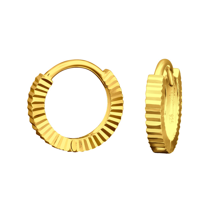 Huggies 925 ezüst karikafülbevaló, 24k aranyozott, 2 mm x 12 mm – rovátkás