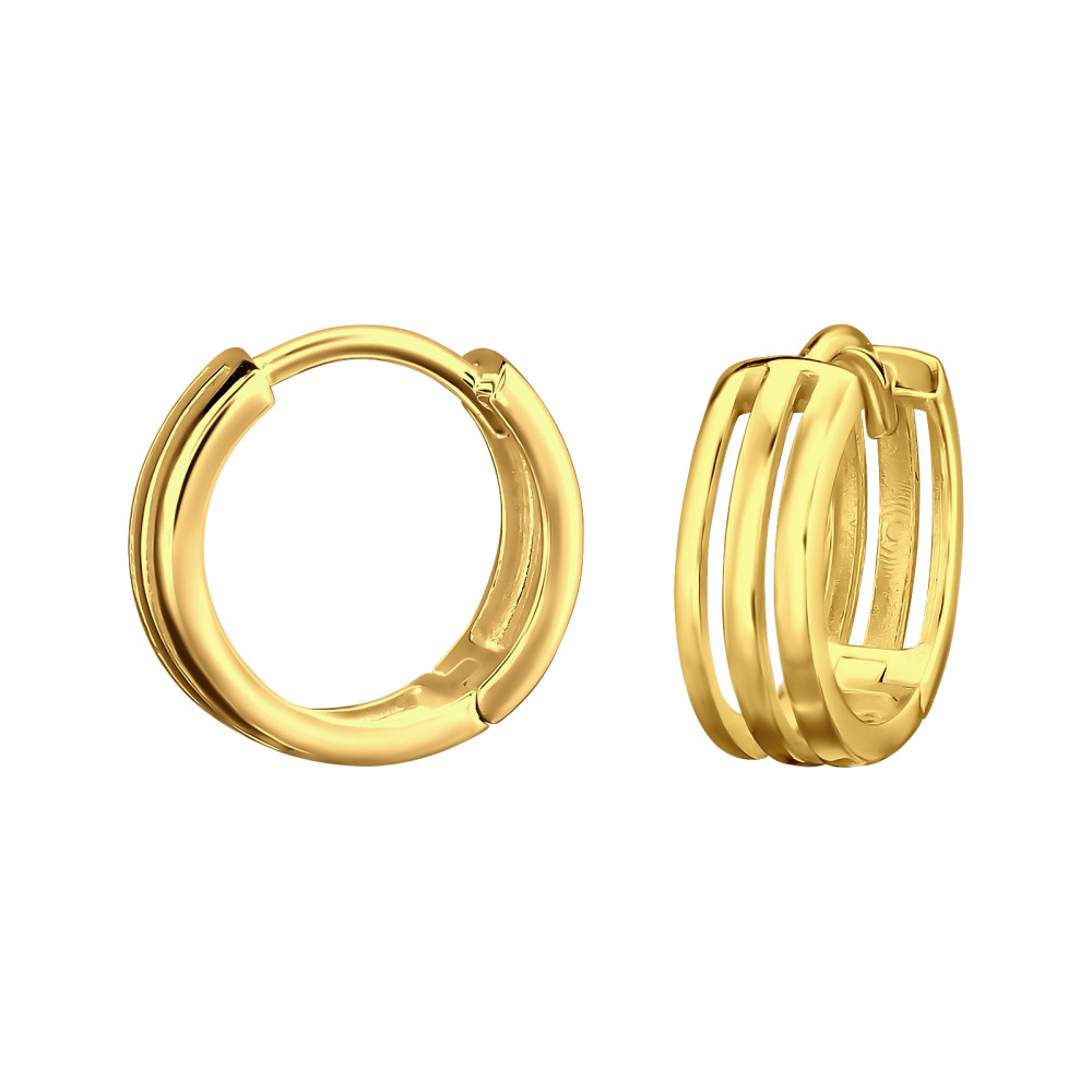 Hármas Huggies 925 ezüst karika fülbevaló, 24k aranyozott, 3 mm x 12 mm