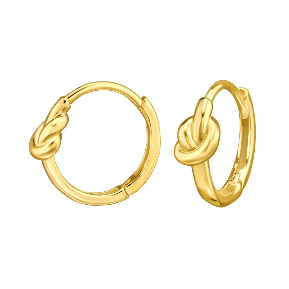 Csomó Huggies 925 ezüst karikafülbevaló, 24k aranyozott, 1.8 mm x 10 mm