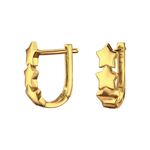 Csillagos Huggies 925 ezüst karika fülbevaló, 24k aranyozott, 4 mm x 12 mm