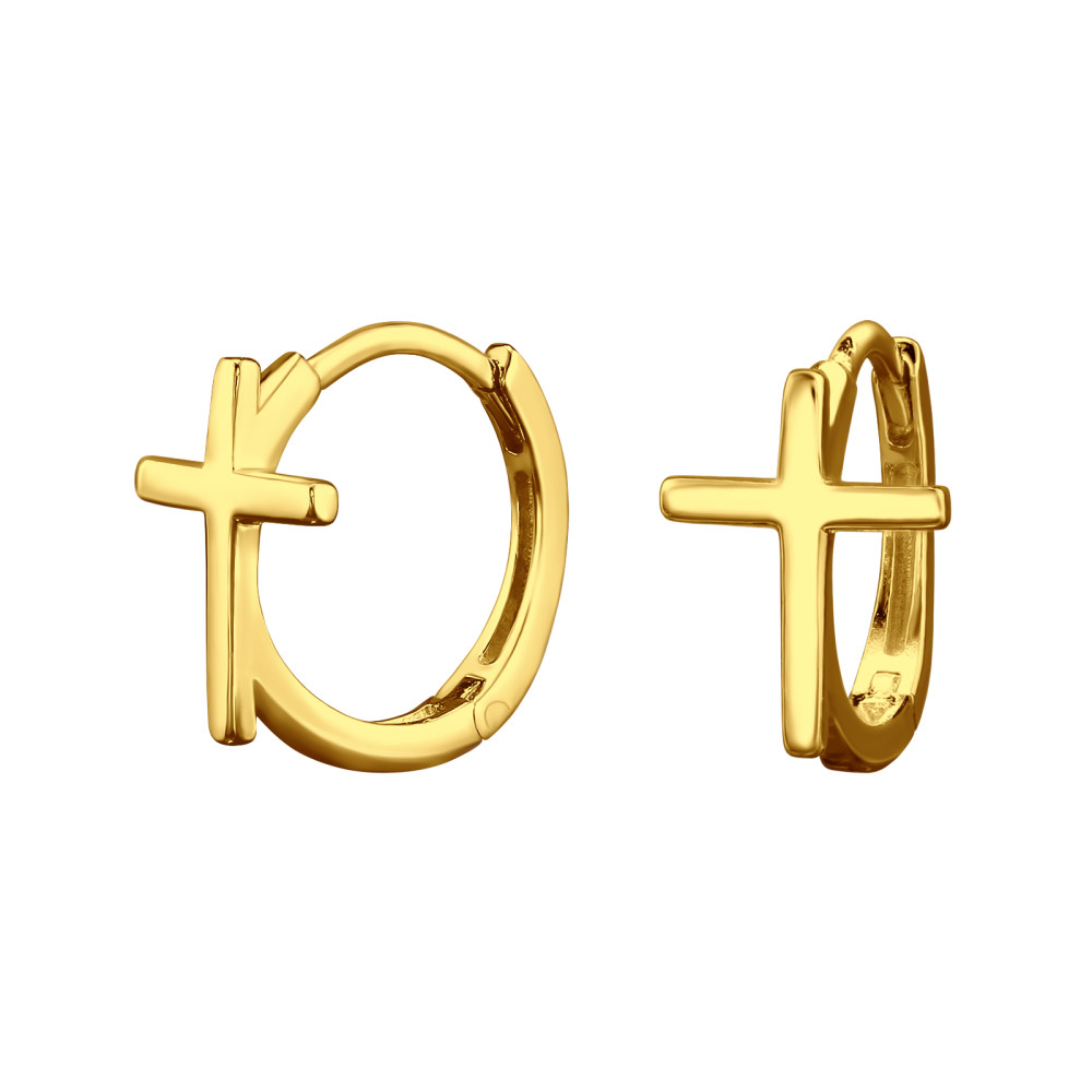 Kereszt Huggies 925 ezüst karikafülbevaló, 24k aranyozott, 8 mm x 12 mm Kereszt Huggies 925 ezüst karikafülbevaló, 24k aranyozott, 8 mm x 12 mm