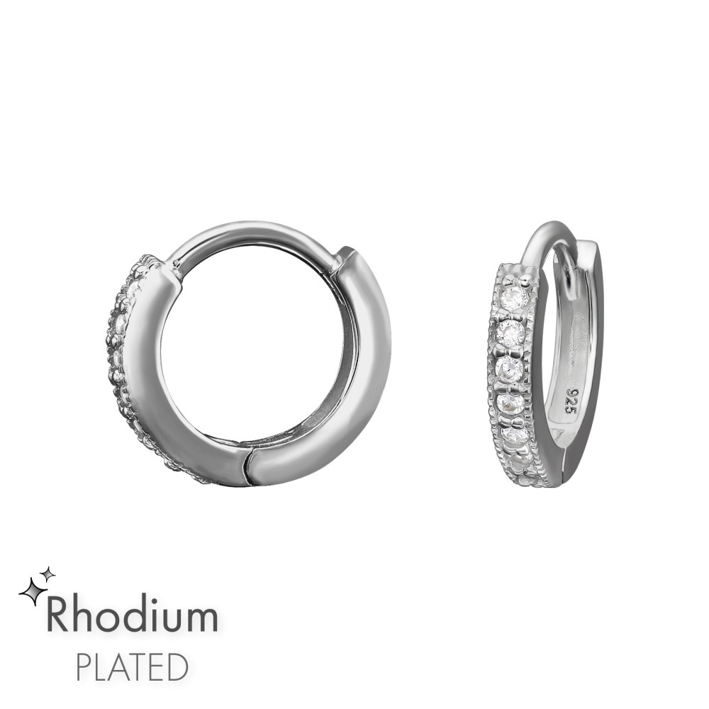 Huggies 925 ezüst karika fülbevaló, cirkónia köves, 2.5 mm x 12 mm – sima Huggies 925 ezüst karika fülbevaló, cirkónia köves, 2.5 mm x 12 mm – sima