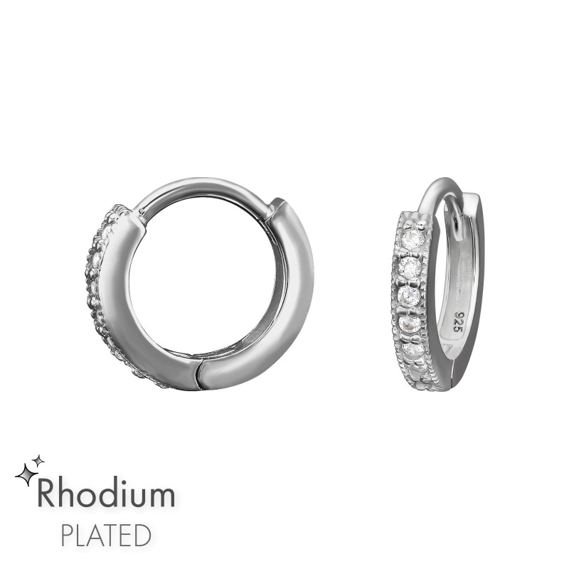 Huggies 925 ezüst karika fülbevaló, cirkónia köves, 2.5 mm x 12 mm – sima