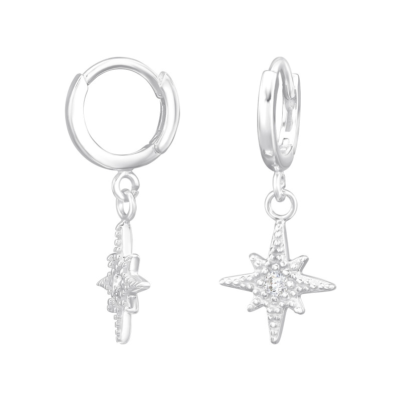 Sarkcsillag Huggies 925 ezüst karikafülbevaló, cirkónia köves, 1.3 mm x 9.6 mm