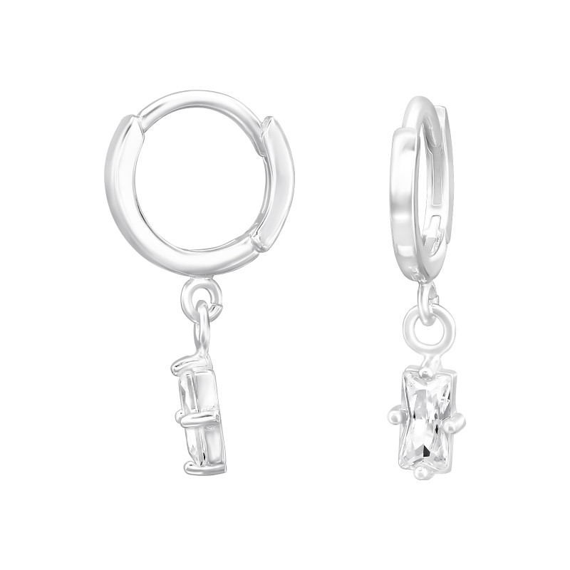 Huggies 925 ezüst karikafülbevaló, cirkónia köves, 1.3 mm x 9.6 mm – lógós